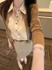 Estilo Old Money High-End Patchwork Gola Polo Falso Duas Peças Manga Longa Malha Camisa Feminina Outono 2026 Camisa