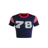 2025 Nuevo Verano Estilo Callejero Americano Impresión Digital Camiseta de Manga Corta en Contraste Tops Casuales Retro para Mujer