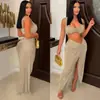A7317 Vestido sexy de dos piezas con tirantes y abertura, estilo europeo y americano, ropa de noche