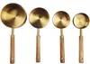Juego de ocho cucharas medidoras y tazas medidoras de acero inoxidable con mango de madera de acacia, utensilios de cocina para hornear, juego de cucharas medidoras y básculas de bar.