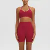 Conjunto de Ropa de Yoga para Mujer, Shorts de Running Deportivos Fitness de Secado Rápido, Sujetador Deportivo de Polar Cepillado con Espalda Descubierta y Tirantes Altos