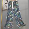 Pantalones de Pijama de Algodón Finos de Verano para Mujer con Estampado de Dibujos Animados, Pantalones de Pierna Ancha para Mujeres Embarazadas, Tallas Grandes, Adecuados para Usar Afuera, Pantalones Largos de Algodón, Exportación