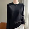Camiseta de Manga Longa Dupla Face de Algodão Mercerizado para Primavera e Verão Feminina, Gola Redonda, Algodão Puro de Fibra Longa, Top Soltinho de Algodão Penteado, Camiseta Base