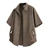 Camisa de Verano Nueva Estilo Hong Kong con Cuello Solapa Color Sólido y Cremallera para Hombre, Camisa de Manga Corta de Moda para Jóvenes y de Edad Media, Versátil para Uso Casual al Aire Libre