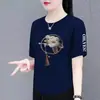Camiseta de manga corta de marca para mujer, con excedente de comercio exterior transfronterizo, corte holgado, talla grande, top de manga corta a media altura