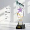 Troféu de Cristal Criativo Personalizado para Reunião Anual para Homenagear Funcionários Notáveis, Pico de Montanha em Gradiente Colorido e Estrela de Cinco Pontas