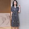 Verano Nuevo Estilo Vestido de Seda Francesa Vestido para la Hora del Té Largo Medio Cuello en V Adelgazante Vestido de Seda de Morera
