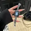 Pulseira de Metal com Pérolas e Diamantes em Aço Inoxidável Adequada para Apple Watch iWatch 11ª Geração 10/9876Ultra/Se