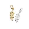 Novos acessórios de pingente em prata S925 prata lisa banhado a ouro estilo coreano Micro cravejado zircônia folhas pingente de pulseira diy