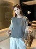 Foto Real~Outono Novo Solto Coreano Listrado Design Falso Duas Peças Camisa Feminina Casual Versátil Top 91588