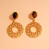 Pendientes Huecos de Ojo de Tigre Redondo con Aguja Plateada Transfronterizos Europeos y Americanos, Pendientes de Estilo Corte Vintage, Pendientes de Lujo Ligero de Gama Alta para Mujer