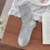Meias Delicadas com Babados Florais para Mulheres, Meias Longas Doces de Renda Japonesa, Meias Mid-Calf Sem Costura Ultrafinas e Respiráveis Estilo Ballet para Primavera e Verão