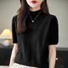 Venta al por mayor transfronteriza primavera y verano nuevo suéter de punto de manga corta con cuello medio alto mariposa cuello redondo manga corta moda top versátil mujer