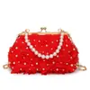 2026 Nuevo Bolso de Mano de Malla de Encaje Plegado para la Noche Bolso Cruzado Estilo Dulce Coreano con Cadena de Perlas