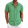 2026 Transfronteiriço Amazon Y2 Verão Mais Vendido Camisa Solta Cor Sólida Manga Curta Camisa de Linho de Bambu Cardigan para Homens
