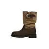 Botines de tacón grueso con hebilla para mujer, botas de montar de otoño, caña ancha 2026, empalmado, marrón claro, retro americano