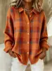 Tienda independiente de Amazon transfronteriza europea y americana para mujer, casual, corte holgado, otoño e invierno, a cuadros, manga larga, con cuello, suéter cárdigan