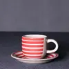 Caneca de Cerâmica Gres Porcelana Conjunto de Xícara e Pires para Café Série Arco-Íris Pintado à Mão 160cc Comércio de Exportação 350cc