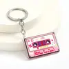 Chaveiro Colorido Retro com Tema Musical e Letras Inglesas Impressas, Pingente de Chaveiro com Design de Fita Acrílica