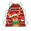 Mochila Saco com Cordão de Natal Papai Noel Boneco de Neve Bolsa de Armazenamento Portátil Poliéster Bolsa com Cordão Portátil Bolso com Cordão