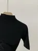 Camiseta Omalai Manga Média Slim Fit Cor Sólida Gola Meia Altura Primavera/Verão 2026 Camisa Base Top 6185