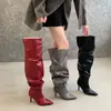 Nuevas Botas de Tacón Alto Apilado con Pliegues y Caña Ancha 2026, Botas Altas de Punta Estilo Europeo y Americano