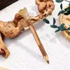Pluma de Piedra Cruda de Cristal Natural, Bolígrafo, Pluma Mágica de Madera Maciza, Báculo Mágico de Cristal Retro Creativo, Pluma Mágica Europea y Americana
