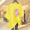 Camiseta Blanca de Manga Corta con Oso Estilo Japonés y Coreano para Mujer de Longitud Media Verano 2023 Nueva Holgada de Algodón Holgada Estilo Coreano Talla Grande