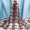 Tela de encaje lentejuelas bordado tela de encaje africano flor tridimensional malla vestido de noche lunares