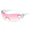 Gafas de sol sin montura de borde cortado estilo millennial para hombres y mujeres, modernas y elegantes, populares entre los influencers, estilo callejero retro, gafas de sol únicas de una sola pieza con forma de corazón