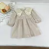 Vestido para bebé niña estilo coreano con lazo bordado mameluco para bebé estilo otoño y primavera mameluco de manga larga atuendos para hermanas