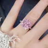 Anillo de Diamante Raydion de 5 Quilates Diamante Rosa Plata de Ley S925 Chapado en Oro Conjunto Grupal con Anillo de Diamante Simulado Anillo de Boda Compromiso