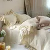 Estilo Francês Capa de Edredom Ruffled Coração de Menina com Aba Larga Classe A Algodão Puro Gaze Enrugada Cor Sólida Simples Ins Coreano Conjunto de Quatro Peças