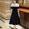 Vestido Negro Pequeño de Encaje Patchwork Estilo Francés de Gama Alta Nuevo Verano 2026, Vestido de Línea A Adelgazante y que Cubre el Vientre para Mujer