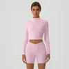 Jaqueta Esportiva de Secagem Rápida de Cintura Alta Estilo Novo Europeu e Americano para Mulheres com Cores Contrastantes e Costas Bonitas Roupa Externa Modeladora de Corpo Manga Longa Gola Alta Top de Yoga