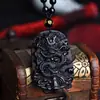 Colar de Obsidiana Negra Guan Er Ye para Homens, Pingente Guan Gong Dupla Face, Colar Statement Guan Gong Deus Marcial da Riqueza Unissex, Estilo Moderno
