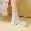 Botas Martin de Malla Nuevas Primavera Verano 2026 Botas Frescas Huecas Transpirables Finas para Mujer Tacón Medio Suela Gruesa Botas de Temperamento para Mujer