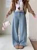 Tiro Real Otoño e Invierno Retro Forro Polar Engrosado Diseño de Cimitarra Jeans de Pierna Ancha para Mujer Cintura Alta Ajustados Rectos Largos
