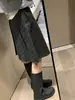 Conjunto Estilo Miu~ Falda Midi Reversible Plisada de Lunares para Mujer 2025 Otoño Nueva Moda Falda Midi Gris Línea A