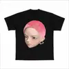 Camiseta de Seda de Leite Verão Estilo Ins Estampa de Personagem Desenho Animado Gola Redonda Oversize Solta Versátil Top Estilo Americano