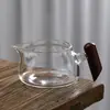 Taza de Vidrio de Borosilicato Alto para el Hogar Taza Derecha Rayada Taza de Té Dividida Kung Fu para Té Taza para Servir Té Taza Masculina con Mango de Madera Juego de Té Dividido Juego de Té