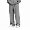 Calça Longa Esportiva Casual Simples de Cintura Ajustável com Cordão, Cor Sólida, Corte Reto Solto, Novo Estilo Europeu e Americano, Grelhado, Unissex