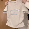 Camiseta Raglan Manga Curta Bordada com Laço de Renda Estilo Verão 2026 para Mulheres, Estilo Preppy Ajuste Slim Top Tendência