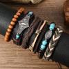 Estilo Occidental Vaquero Europeo y Americano Transfronterizo Cuero Vaca Tau Pino Piedra Alas de Pollo Cáscara de Coco Pulsera de 6 Piezas para Hombre