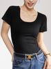 Camiseta de Manga Corta para Mujer, Nuevo Estilo Verano 2026, Algodón Acanalado, Diseño de Hombros Moderno, Top Cuadrado Corto de Nicho