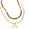 Design de Luxo Leve Corrente Osso de Cobra Letra H Colar Dupla Camada para Mulheres, Corrente Elegante para Suéter Clavícula Atacado Aço Titânio