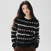 Abrigo-suéter de punto Fair Isle de cachemira para otoño e invierno para mujer, suave, grueso, cálido, con bloques de color, corte ajustado, cárdigan corto de punto