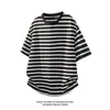 Camiseta Branca Listrada de Manga Curta Tamanho Grande Estilo Hong Kong