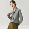 Suéter feminino de cashmere, blusa de tricô de corte solto, design emagrecedor, estilo francês, único, com fitas esvoaçantes, macio e confortável