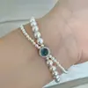 Plata s925 azul marino tesoro perla Shijia pulsera femenina sentido nicho con cuentas temperamento pulsera de doble capa pulsera al por mayor